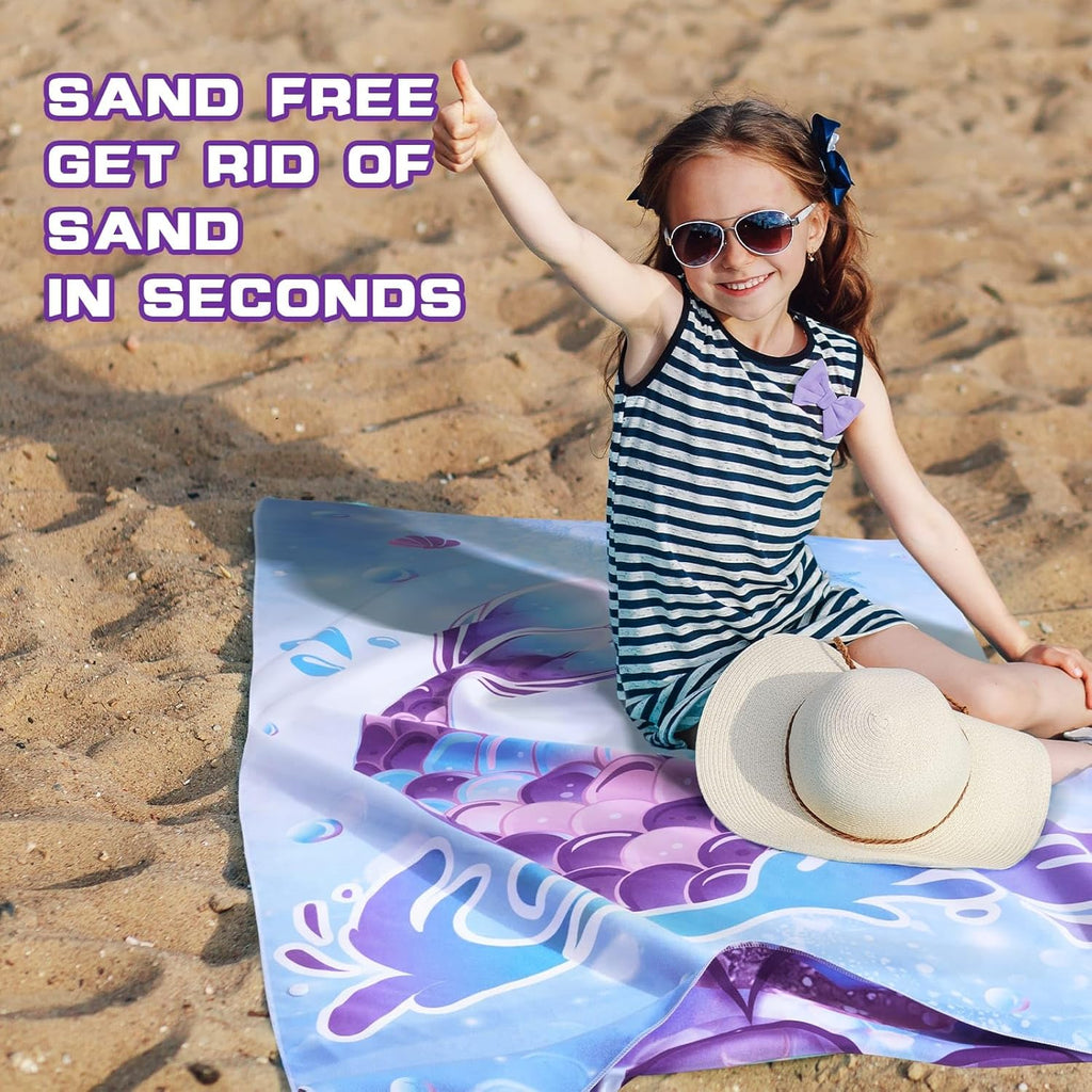 WERNNSAI Mermaid Kids Beach Towel - Double-Sided, Quick Dry, Ultra Absorbent | 30” x 60” Soft Swim Towel