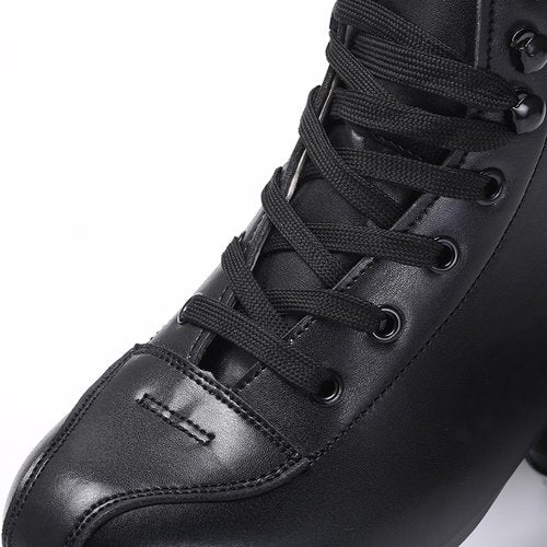 SCNUT Skates Women's Men's High Top Black PU Leather Classic Double Row Adjustable Outdoor Indoor Quad Skates and Roller Derby (Black Wheel, 45-Women's 11 / Men's 10)