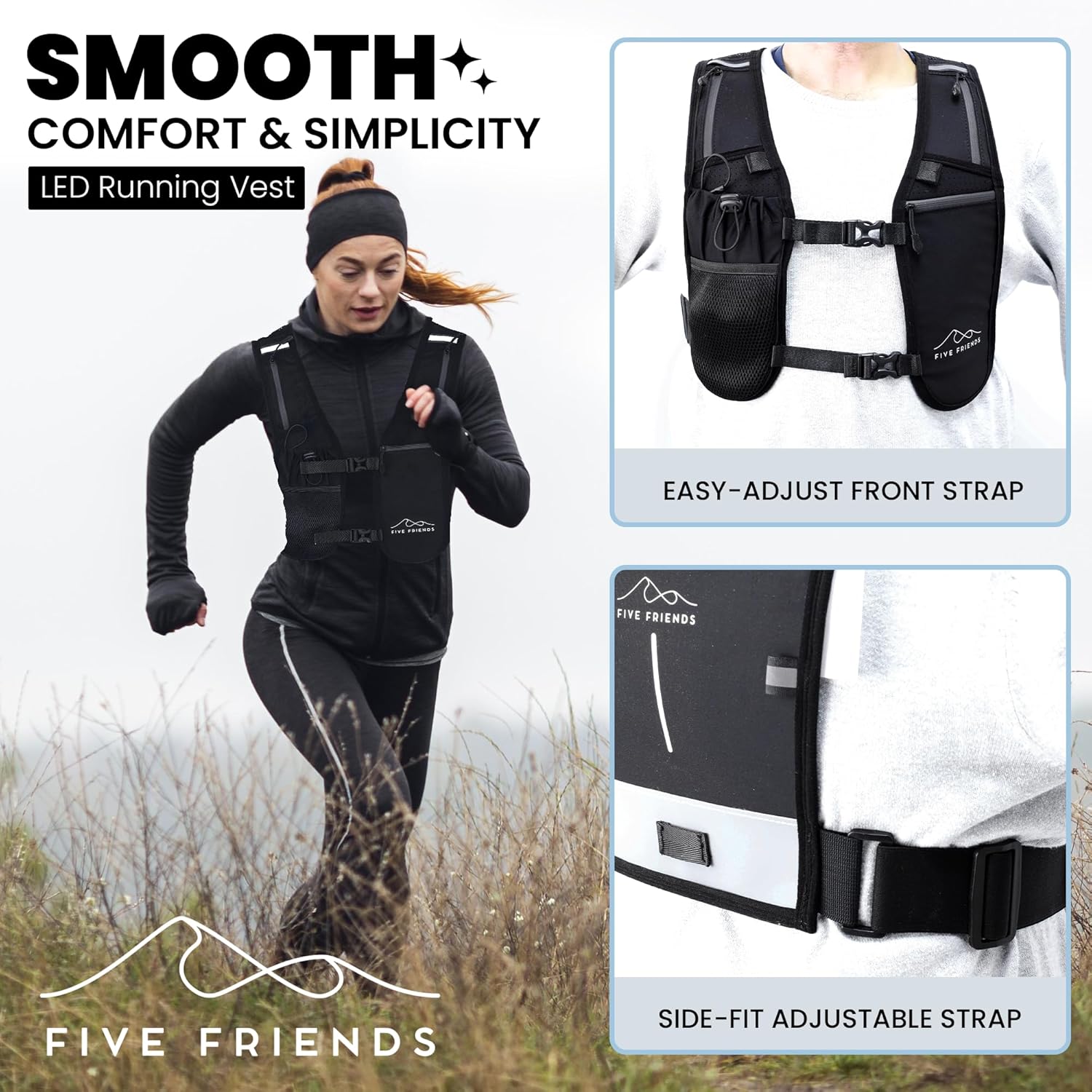 Skiennix Running Vest - Lightweight Reflective Hydration Pack with 6 Pockets | Adjustable for Men & Women
