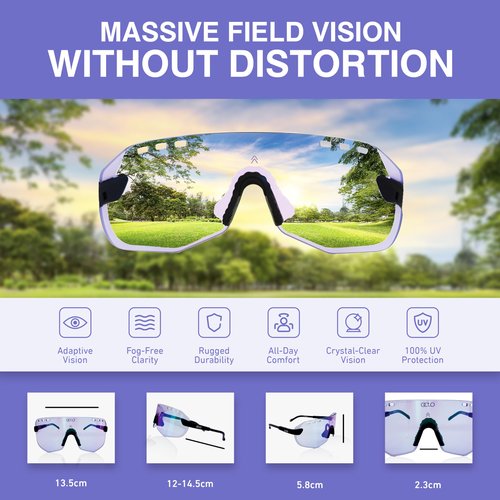 OCTO Photochromic Cycling Glasses - Lightweight Sports Sunglasses for Men & Women, UV400 Protection for Cycling, Running, Golf, and Outdoor Activities (Purple)