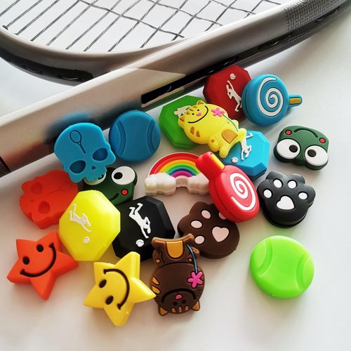 Tennis Dampener Cute/Funny 20 Pack Assorted Tennis Racket Vibration Dampener Soft Silicone Tennis Racquet Shock Absorbing Tennis Damper Tennis Racket Shock Absorber