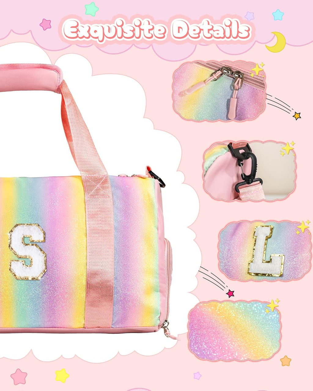Preppy Gifts | Personalized Girl Gym Bag with Shoe Compartment & Makeup Pouch - Ideal for Ages 3-12