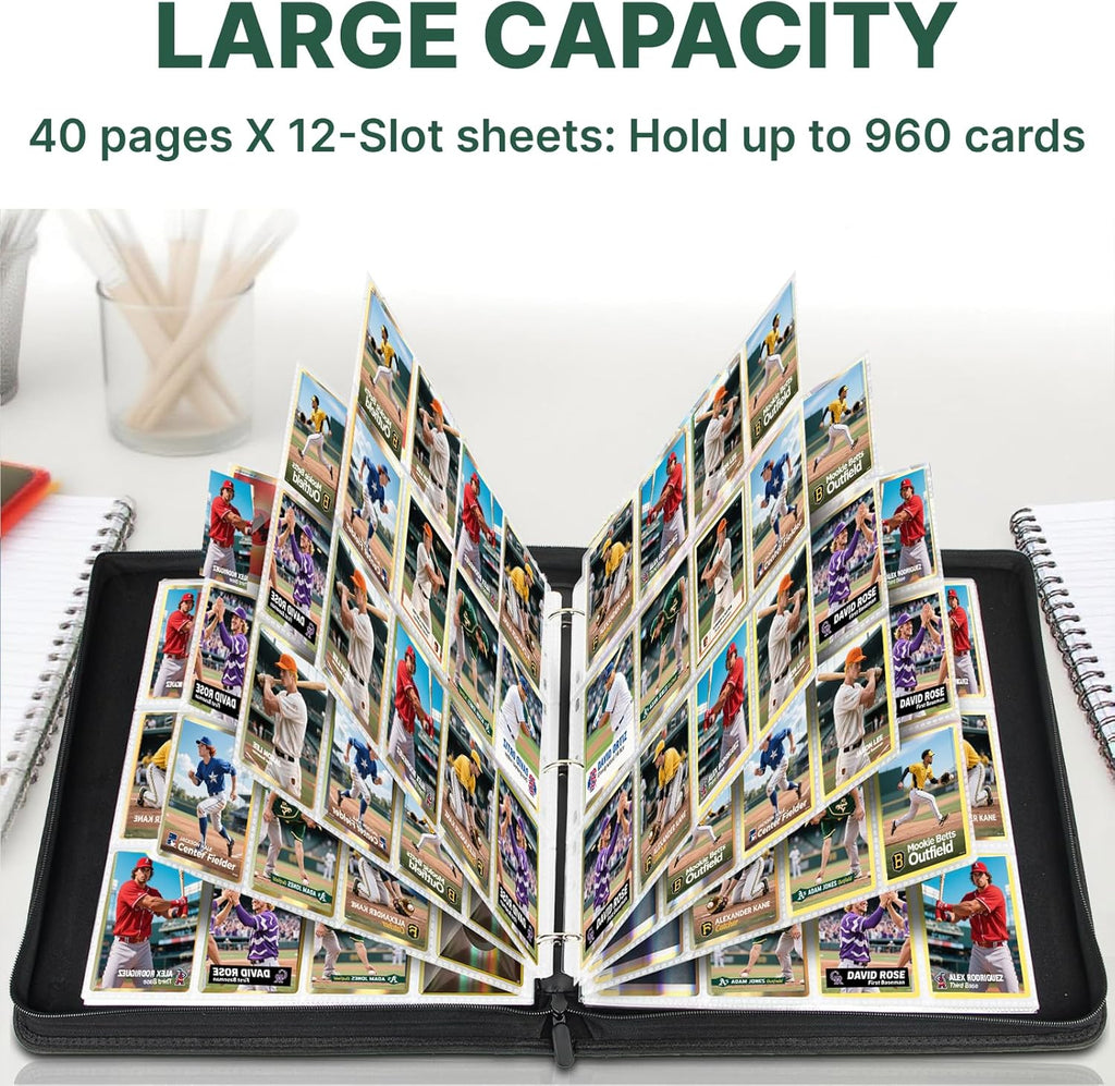 Trading Card Binder by [Brand Name] - 12 Pocket Collection Album for 960 Cards | Premium Green Holder for TCG/PM/MTG
