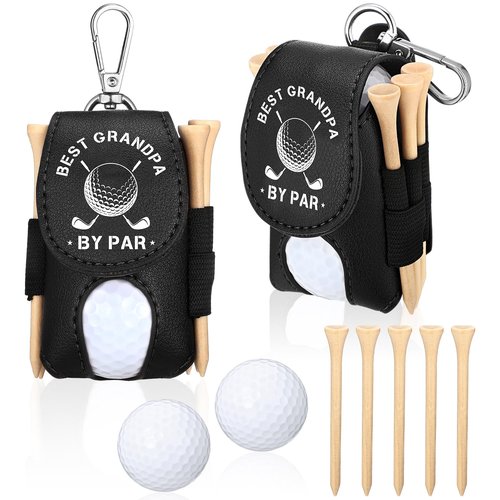 Realspring 8 Pcs Father's Day Golf Set Daddy Grandpa Golf Gifts, Ball Pouch Bag and 5 Pcs Wood Tees 2 Balls Christmas Birthday Gift for Men, Grandpa from Daughter Son(Best Grandpar by Par)