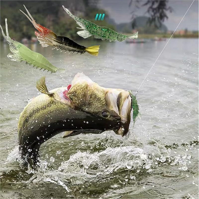 Mixed 30Pcs Luminous Shrimp Bait Soft Plastic Lures Kit 3.2in 1/8oz Fishing Tackle