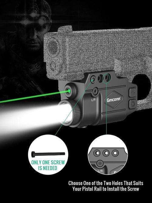 Gmconn Tactical Flashlight - 800 Lumen with Green Laser Sight & Rechargeable Strobe Function