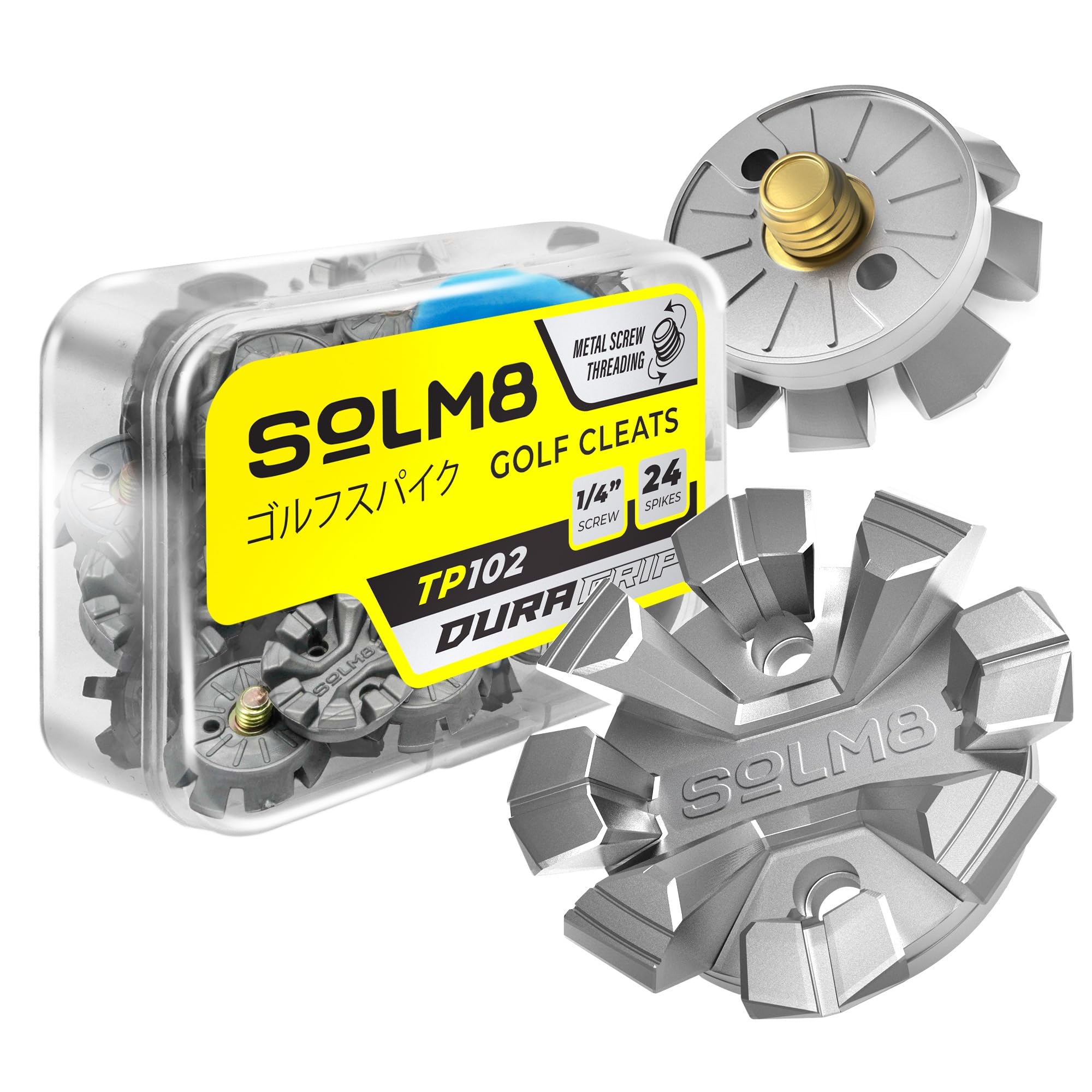 SOLM8 Golf Shoe Replacement Spikes - Metal Screw Threading Dia ¼ Inch/6mm Easy to Install on Cricket & Golf Cleats (Spanner Included)