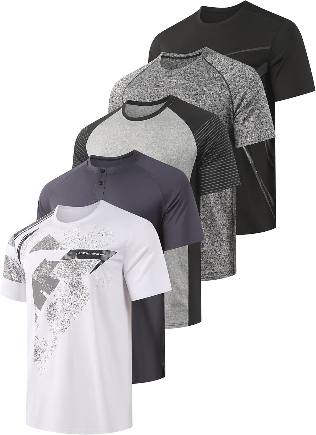 RPOVIG Men's Athletic T-Shirts - 5 Pack Moisture-Wicking Gym Tops for Running | Short Sleeve
