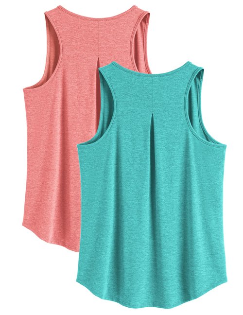 PINSPARK Work Out Tops Gym for Women Racerback Athletic Tank Top Crewneck Running Shirt Pack Loose Fit Yoga Tops, Pink/Turquoise M