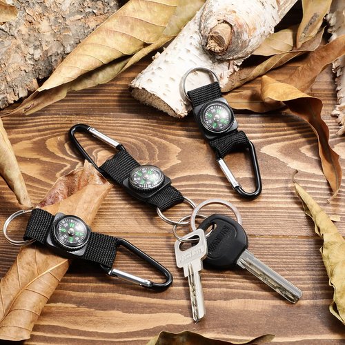 TOODOO 28 Pcs Belt Clip Compass for Kids, Black Prize Belt Compass Keychain for Camo Birthday Party Supplies Outdoors Adventure Party Favors