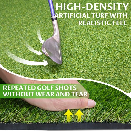 Bltend Dual-Turf Golf Mat: 5x4ft 21MM Heavy-Duty Golf Hitting Mats Practice Outdoor/Indoor, Artificial Turf Training Matt with 9 Balls, 8 Tees for Driving, Chipping, Swing in Backyard/Simulators