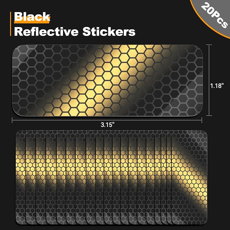 Black Reflective Tape 20 Pcs Diamond-Grade Safety Stickers 3.15 x 1.18 in (Phixbear) - Outdoor Waterproof