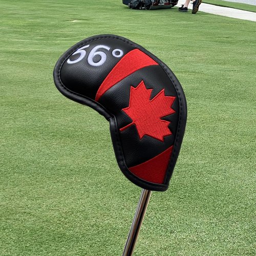 NEwoilkwo Canadian Flag Golf Wedge Covers Headcovers Set 52 56 60, Black Synthetic Leather Golf Iron Covers for Golf Clubs | 3Pack 52 56 60 Wedge Headcovers