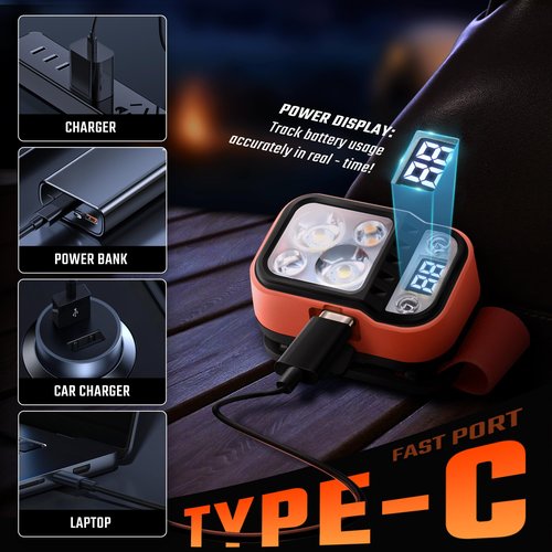 DARKBEAM LED Headlamp High Lumens USB Rechargeable Dual Light Headlight for Hardhat with Motion Sensor, Digital Power Display, Up/Down Adjustable, Waterproof Head Lamps for Camping, Repairs, 2 Pack