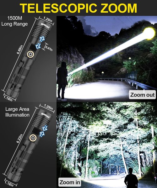 Spriak Rechargeable Flashlight High Lumens-Super Bright Magnetic Flash Light with Power Digital Display, Long Range,Dimmable,Waterproof,Pocket Handheld Tactical LED Flashlights for Emergency