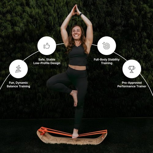 GIBBON SlackBoard Plus & Stand - 2-in-1 Balance Board for Adults - Home Gym Workout Equipment | Wooden Trainer for Yoga, Agility & Core Fitness