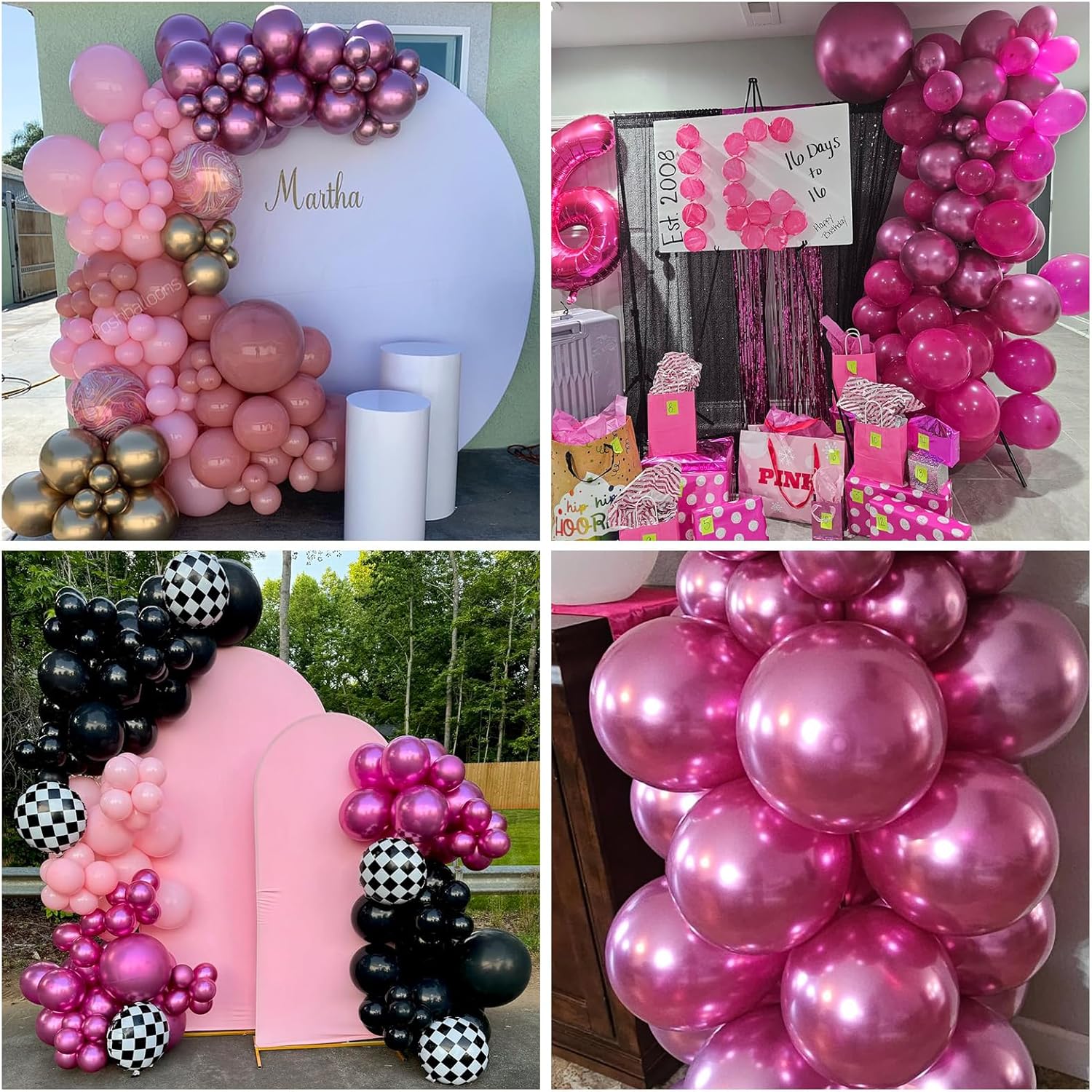 Togvu Chrome Hot Pink Balloons - Metallic Fuchsia Balloon Garland Kit | 123 Pack in 5, 10, 12, 18 Inch Sizes for Birthday & Wedding Decor