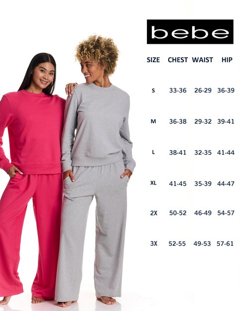 Bebe French Terry Baggy Sweatpants with Pockets, Wide Leg, Grey (Charcoal Heather, Medium)