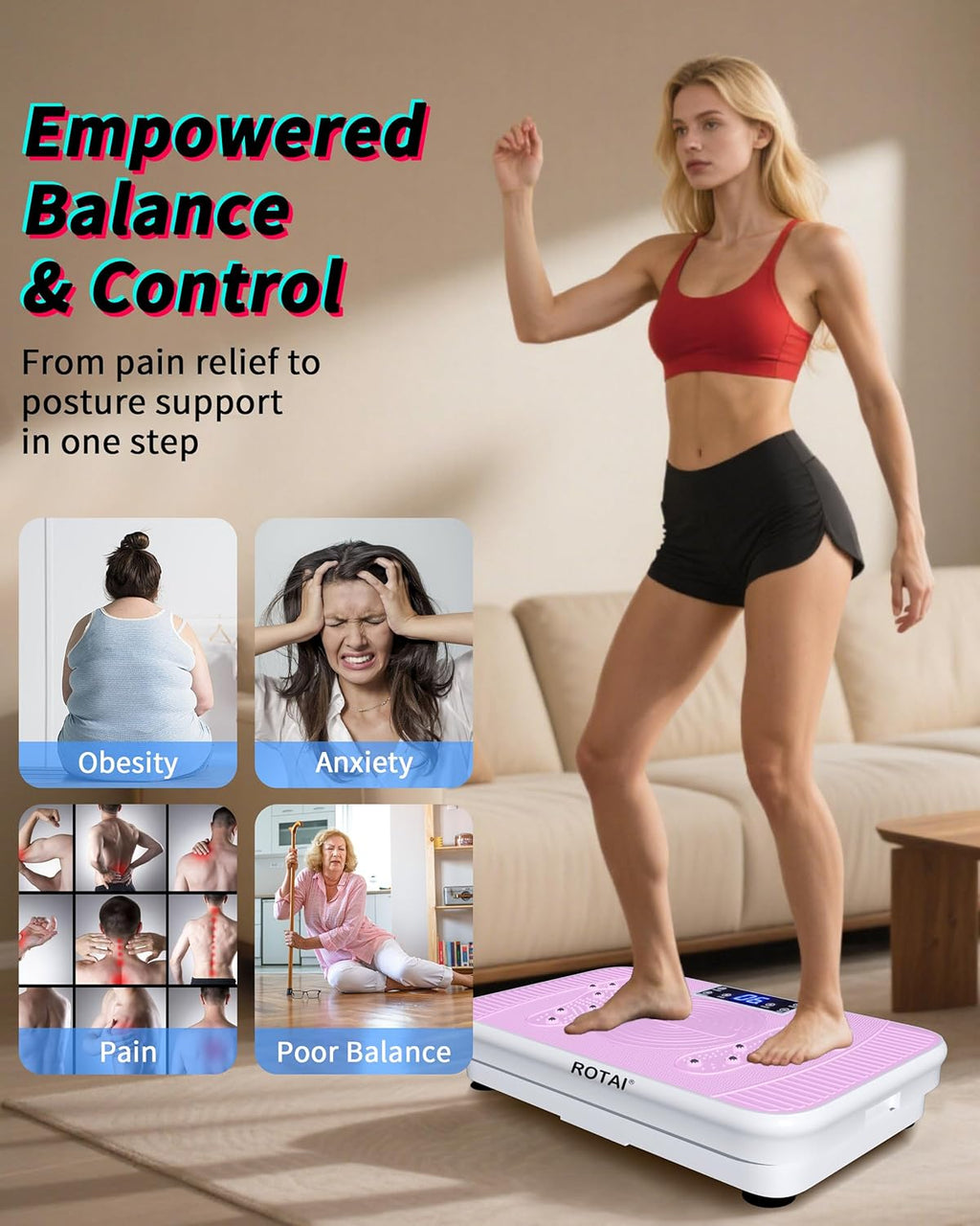 ROTAI Vibration Plate - Whole Body Exercise Machine for Weight Loss & Lymphatic Drainage | 400 lbs Capacity
