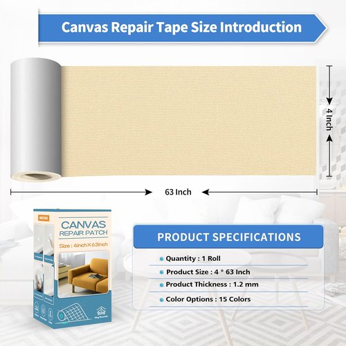KING MOUNTAIN Canvas Repair Tape - Waterproof Self-Adhesive Patch for Outdoor Gear | 4" x 63" (Beige)