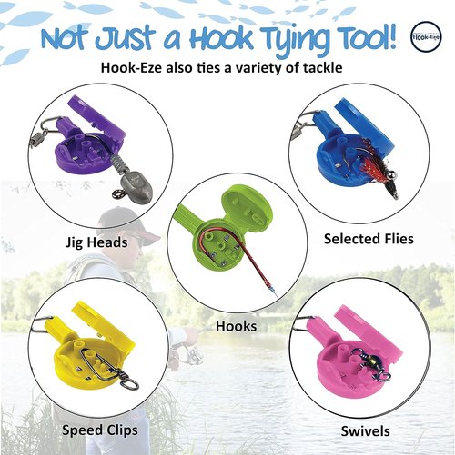 HOOK-EZE Knot Tying Tool - Cover Hooks for 4 Fishing Poles | Line Cutter for Saltwater & Freshwater Fishing