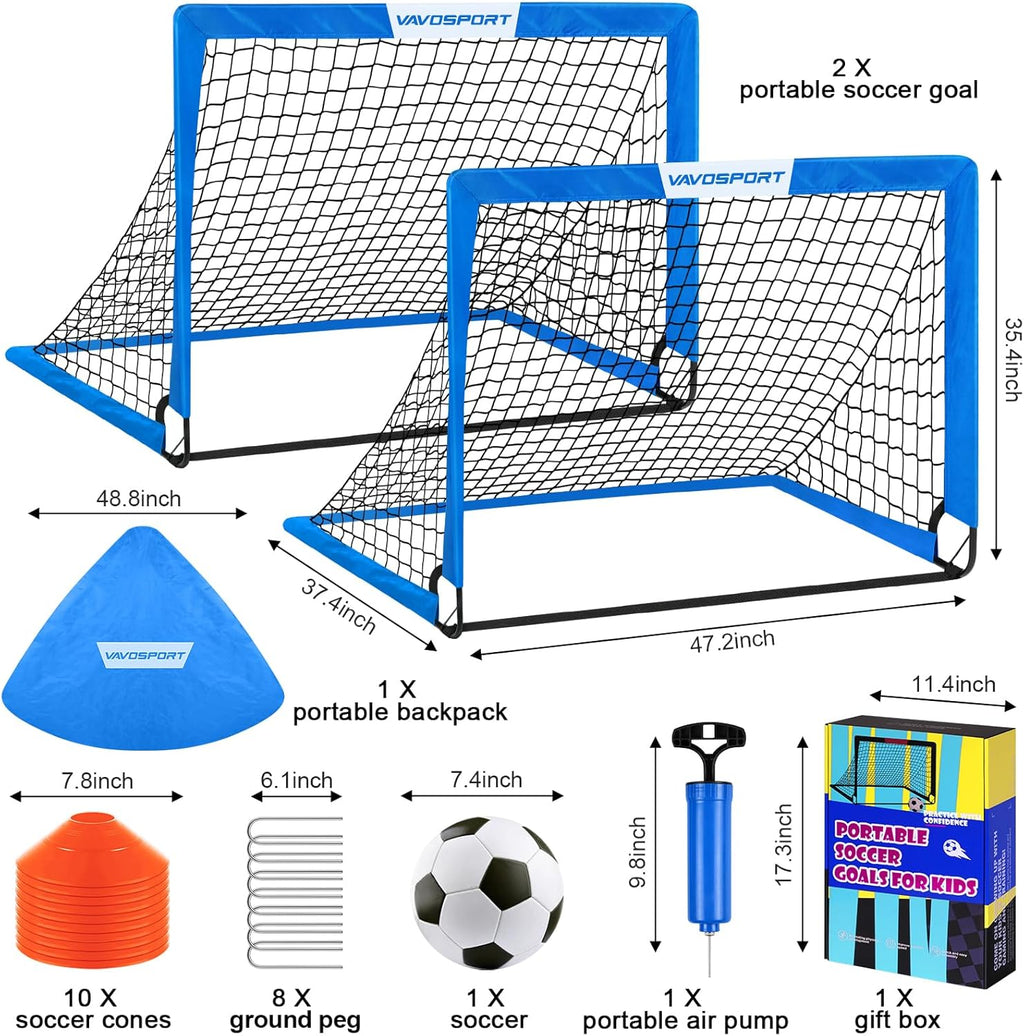 Skiennix Kids Soccer Goals - Portable 4' x 3' Training Equipment Set | Pop-Up Net with Soccer Ball