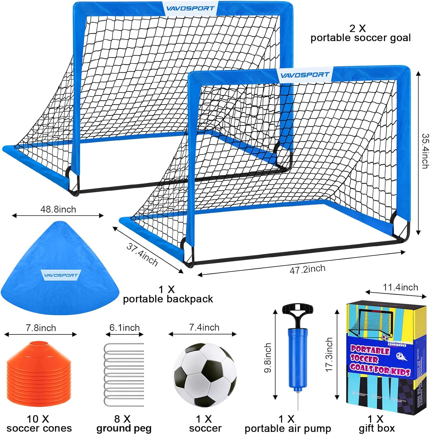 Skiennix Kids Soccer Goals - Portable 4' x 3' Training Equipment Set | Pop-Up Net with Soccer Ball