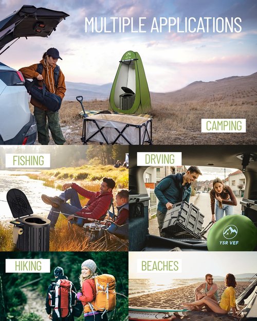 Camping Toilet with Pop-Up Privacy Tent and Liquid Waste Gel, Portable Toilet with Large Tent and Camping Lantern, Ergonomic Potty Provides Enhanced Comfort, Suitable for All Ages