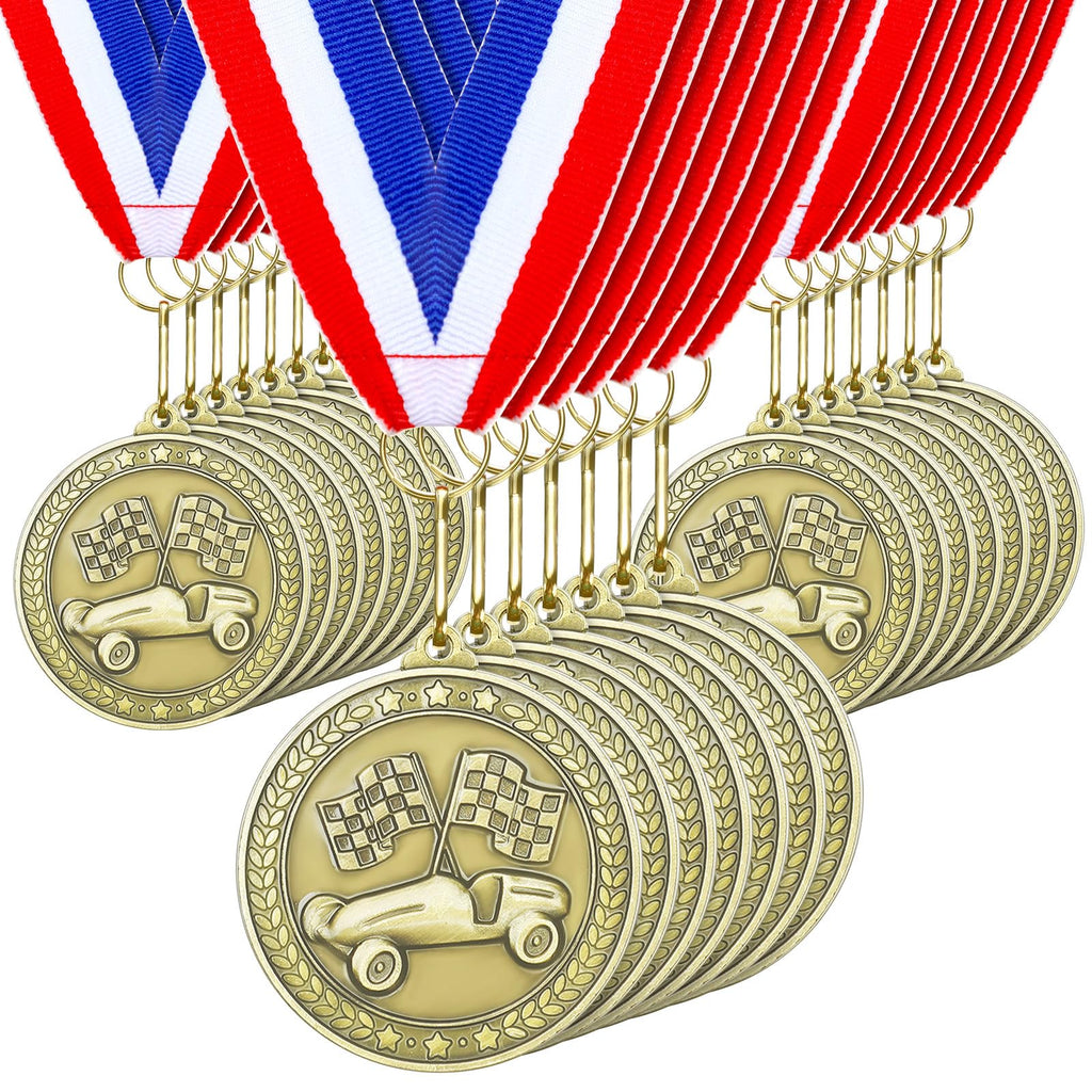 Remuuly 30 Pcs Award Medals Bulk 2'' Gold Trophy Award Winner Metal First Place with Neck Ribbons Prize Gift for Tournaments Match Sports Competition Teams Adult (Race Car Derby)