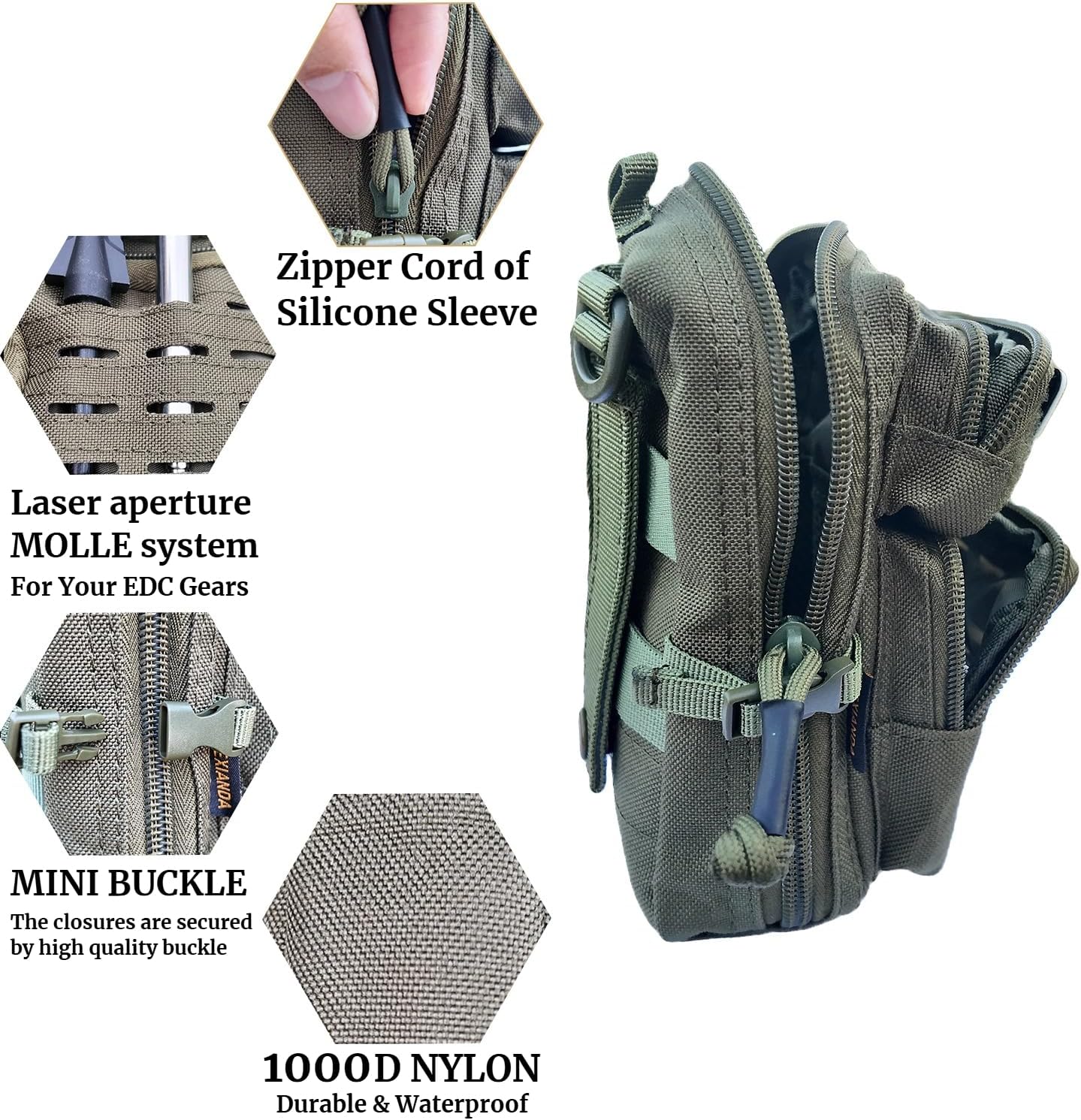 Skiennix Tactical Molle Utility Pouches - 2 Pack Mini EDC Phone & Tool Pouches with US Flag Patch