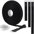 YMCRLUX Hook and Loop Straps - 1"x16ft Adjustable Fastening with 25 Metal Buckles | Black Nylon Storage Ties