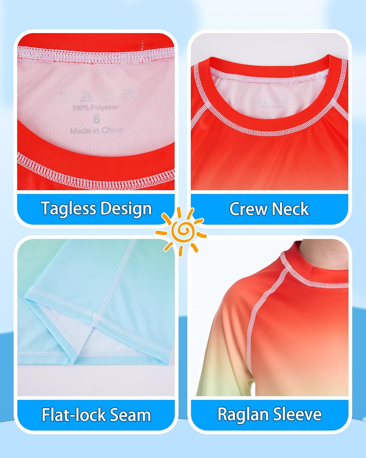 Skiennix Boys' Long Sleeve Rash Guard - UPF 50+ UV Protection Swim Shirt for Beach & Surf
