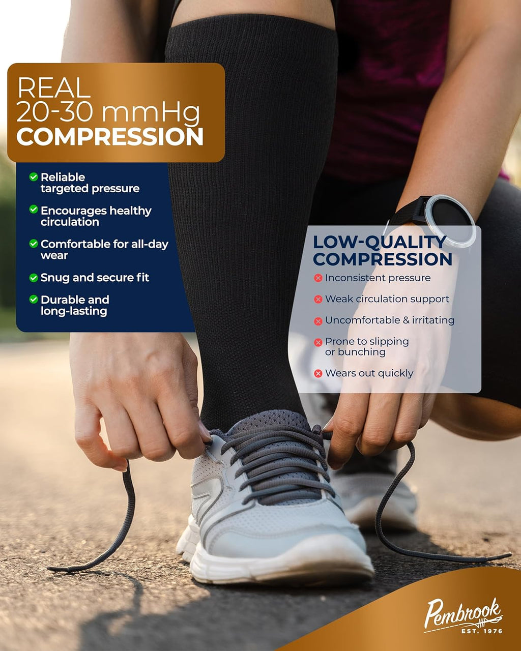 Pembrook Copper Compression Socks for Men - 20-30 mmHg | Ideal for Running, Hiking, and Travel