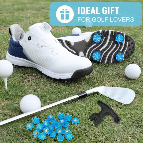51Pcs Golf Spikes Set 50 Golf Shoe Spikes Replacements with 1 Black Cleats Spanner Metal Thread Screw 6 mm Dia Shoe Cleats Suitable for Use on Lawns or Golf Courses (Blue)
