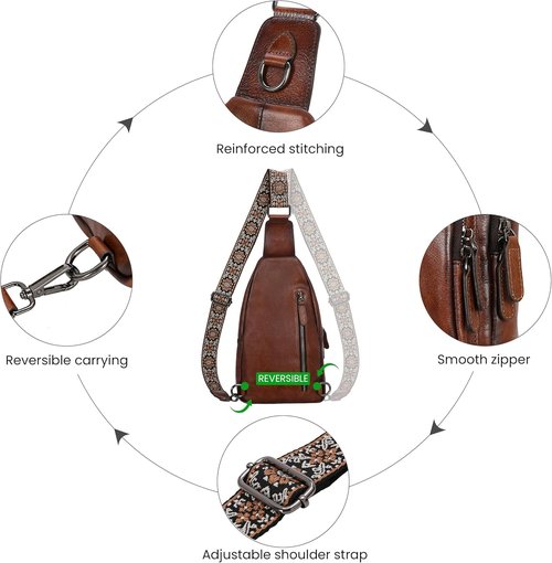 HESHE Leather Sling Bag - Stylish Crossbody with Multi-Pockets | Ideal Travel Chest Bag for Women
