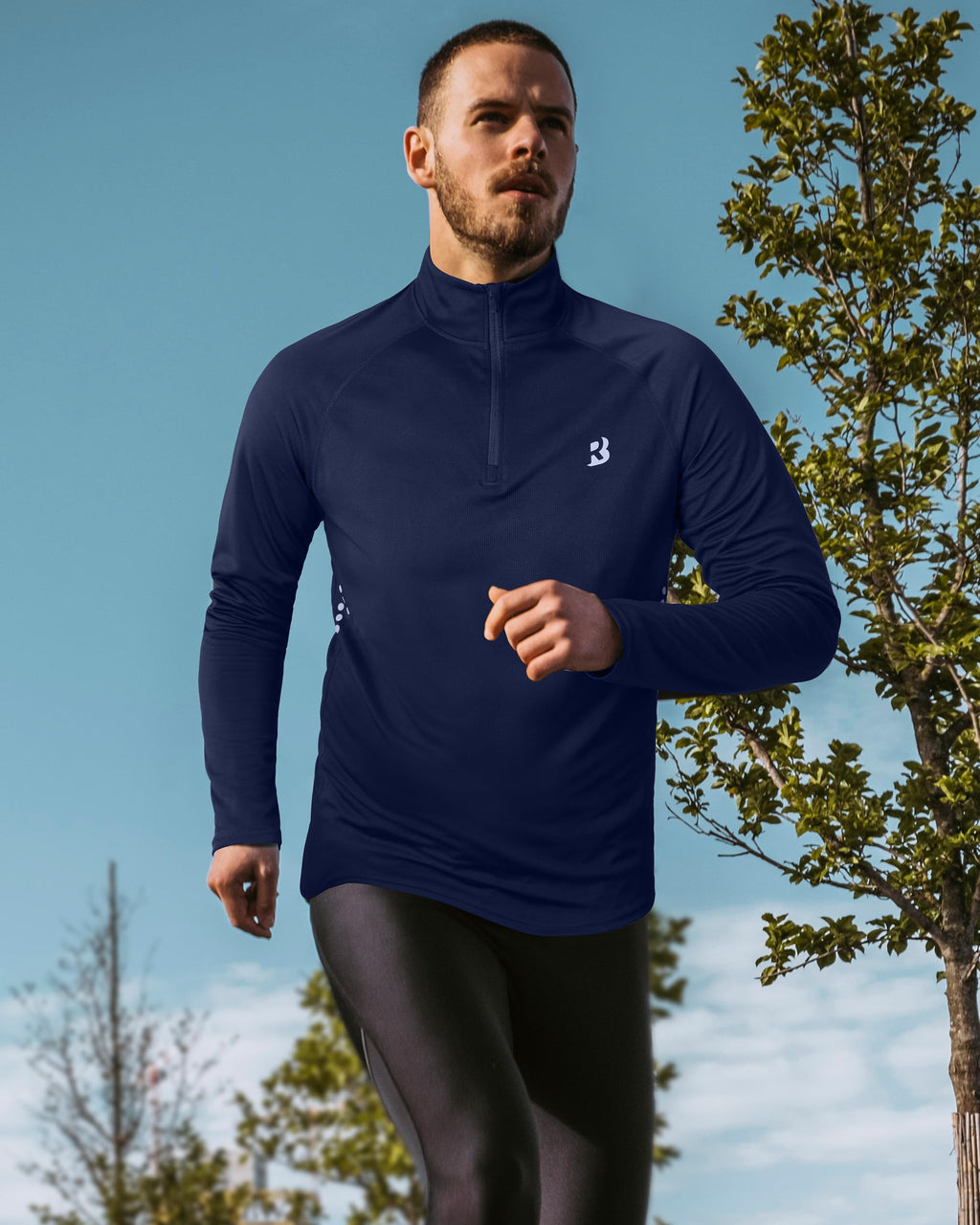Roadbox UPF 50+ Long Sleeve Shirts for Men - Quarter Zip Pullover Quick Dry Rash Guard for Running Golf Fishing Workout Navy Blue