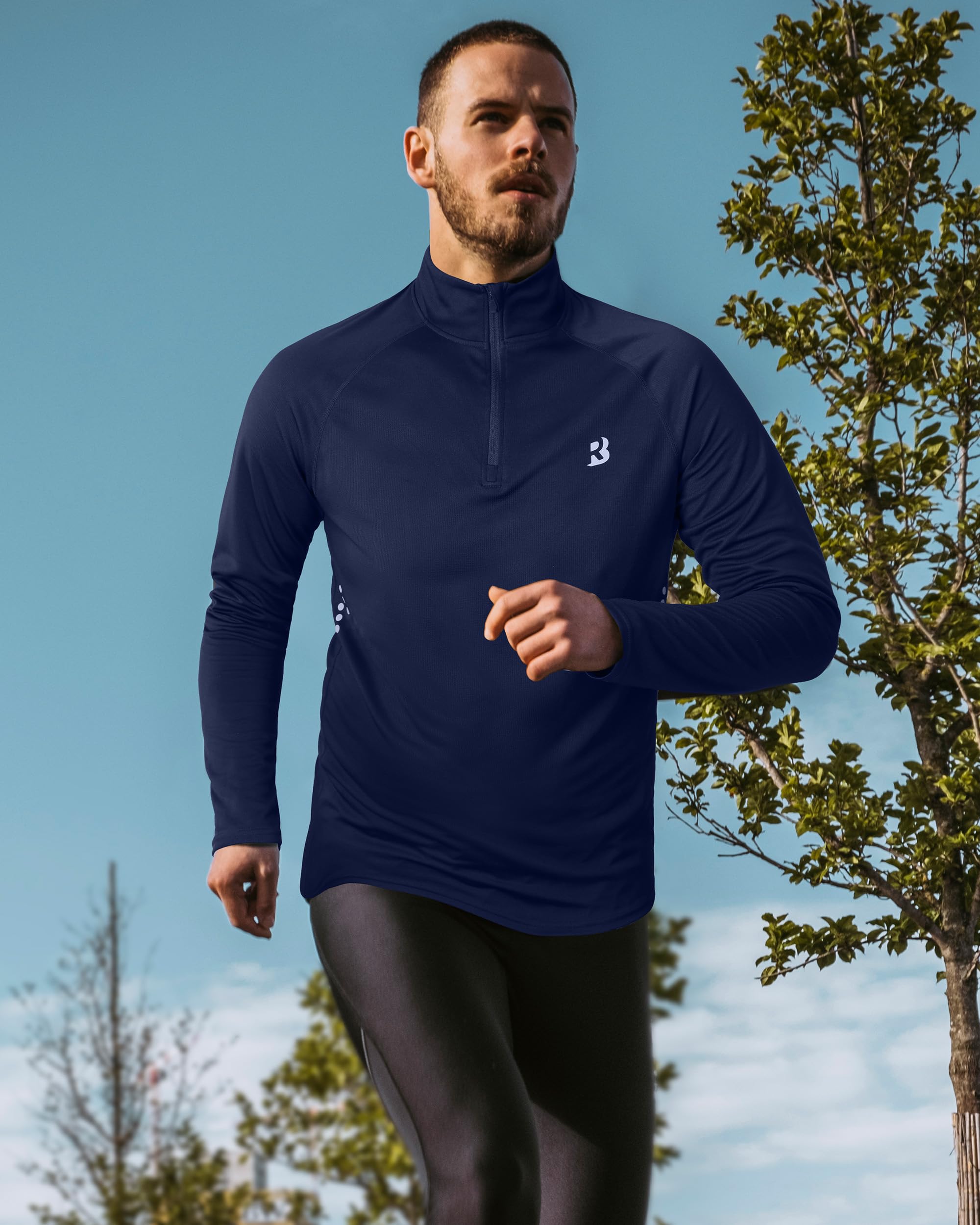 Roadbox UPF 50+ Long Sleeve Shirts for Men - Quarter Zip Pullover Quick Dry Rash Guard for Running Golf Fishing Workout Navy Blue