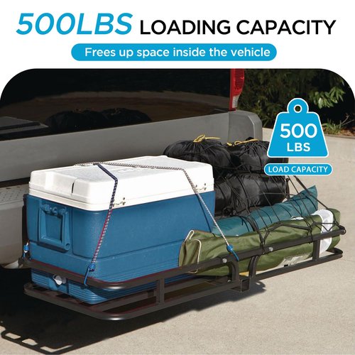 Rockland Heavy Duty Steel Cargo Carrier, 500 LBS, 53.5" x 19.5" x 4", Hitch Mount for 2" Receivers, Compatible with Class III & IV, Heat-Resistant, Durable, Easy Assembly