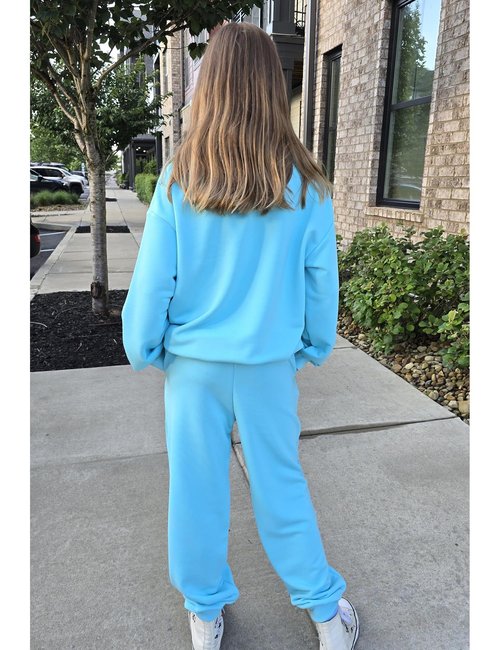 Arshiner Girls 2 Piece Outfits Sweatsuit Sets Oversized Sweatshirt Sweatpant Fall Clothes with Pockets Light Blue 9-10 Years