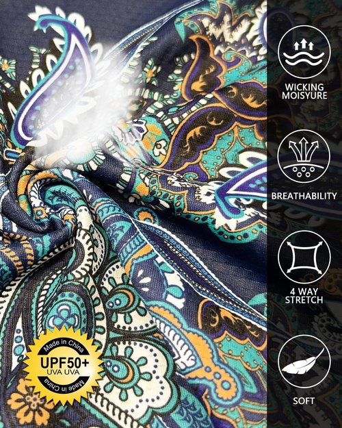 Women's 3/4 Sleeve Golf Shirts Sun Protection Workout Pullover 3/4 Zip Sweatshirt Athletic Running Top (Dark Navy Paisley,Medium)