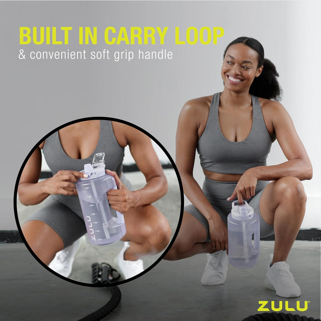 ZULU Goals 64oz Half Gallon Water Bottle - Leak Proof, Time Marker & Straw | Grey Reusable Jug for Gym & Outdoors