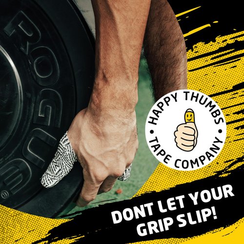 Happy Thumbs Tape Company - Gym & Hook Grip Tape - Thumb & Finger Protection - for Cross Training, Weightlifting, Gymnastics & More - Stretchy Adhesive Athletic Weightlifting Tape - 24 ft Long 3 Pack
