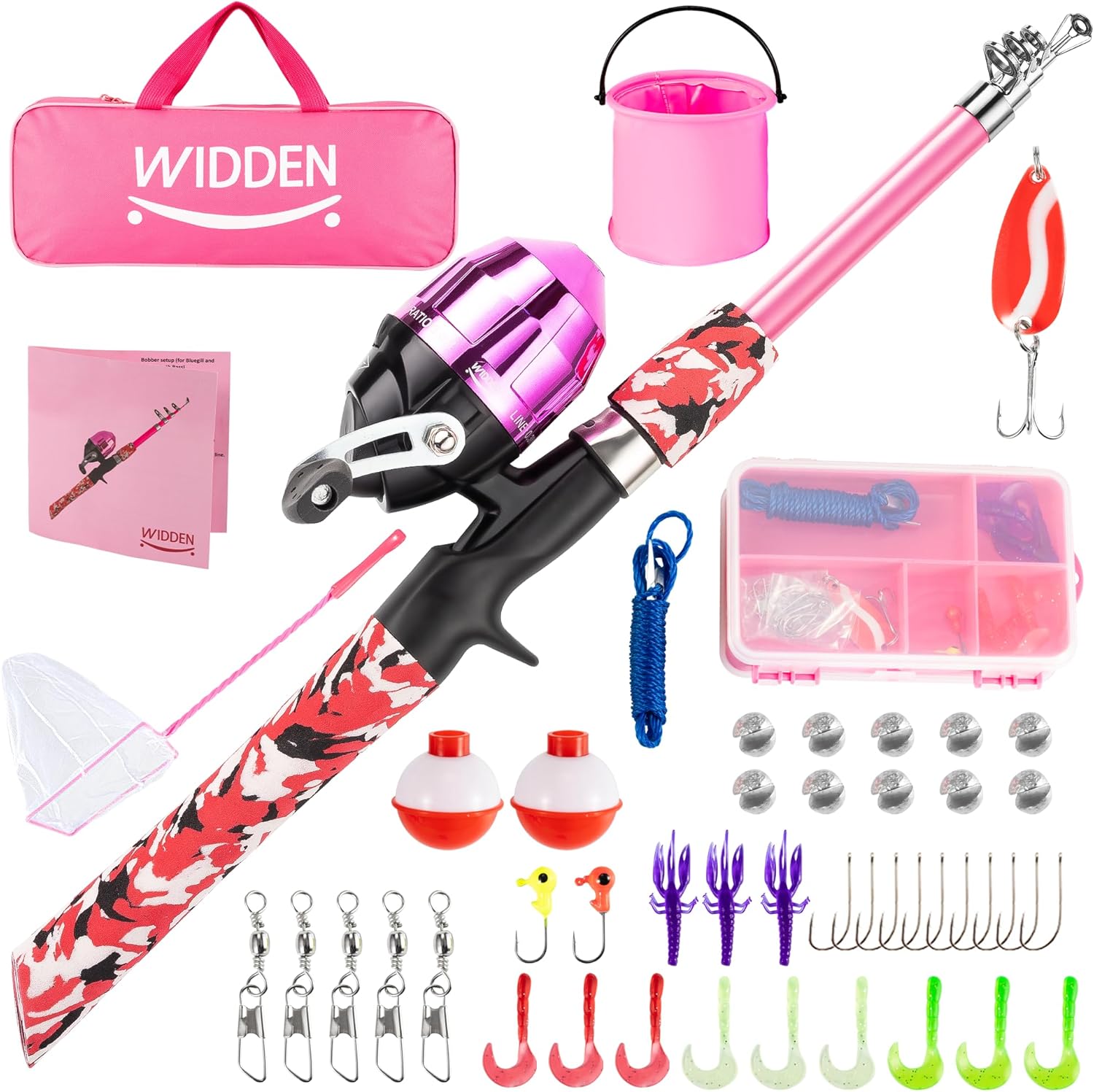 Skiennix Kids Fishing Pole - Portable Telescopic Rod & Reel Combo Kit with Tackle Box & Net for Boys and Girls