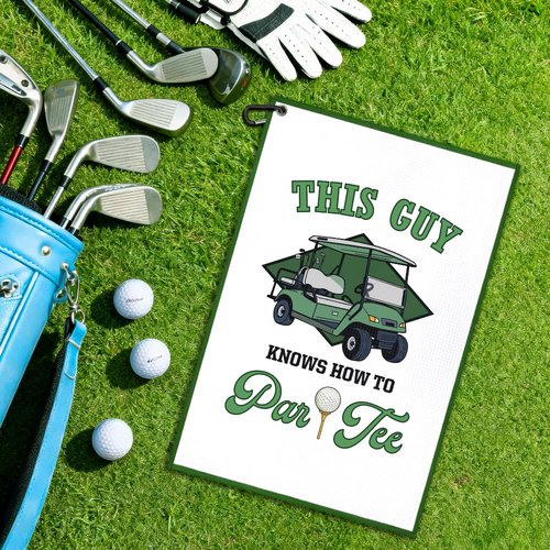 Juoqg This Guy Know How To Par Tee Golf Towel, Funny Golf Bag Towel With Clip, Golfing Accessories for Men, Golfing Gifts for Son Dad Grandpa, Father Day Birthday Retirement Gifts for Golfer Sport Fan