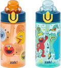 Zak Designs Sesame Street Kids Water Bottle - 16oz Durable Plastic with Straw & Handle | Leak-Proof, 2-Pack (Elmo & Friends)