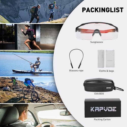 KAPVOE Photochromic Cycling Glasses Men Women Clear Mountain Bike Sunglasses Sports Sunglasses MTB Biking Baseball K91