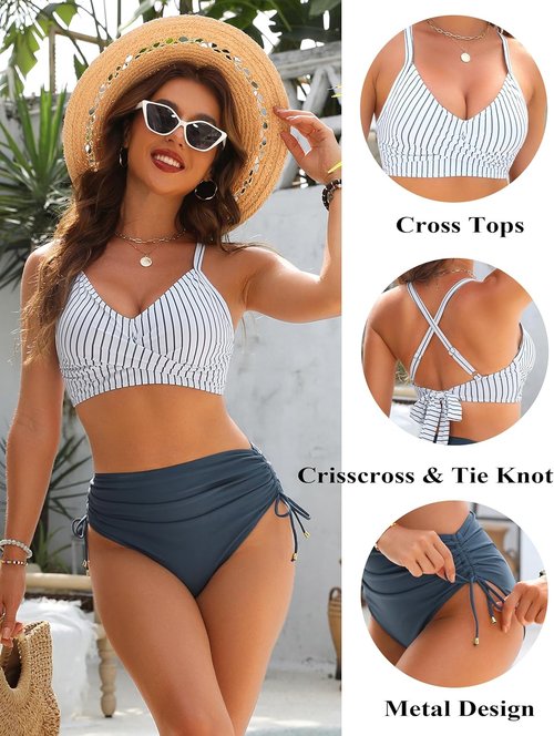 Blooming Jelly High Waisted Bikini Set - Tummy Control & Crisscross Tie Back | Stylish Swimwear