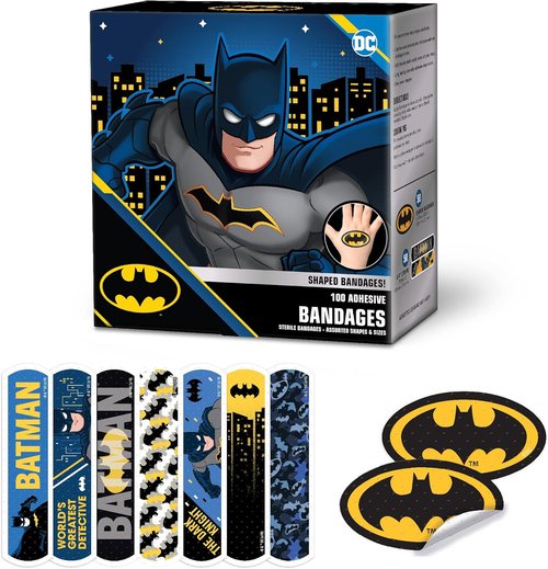 Batman Bandages - Superhero Adhesive Bandages for Kids | Flexible, 100 Count for Cuts & Scrapes