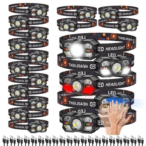 KunHe 20 Pack led Rechargeable Headlamp Flashlight Headlight Motion Sensor 10 Mode for Outdoor Camping Gear Hiking Fishing Running Cycling Headlight Emergency Lights for Home