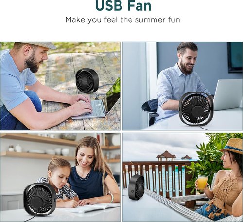 EasyAcc USB Small Desk Fan - 360° Rotatable Head & Powerful 3-Speed Portable Fan for Home & Travel